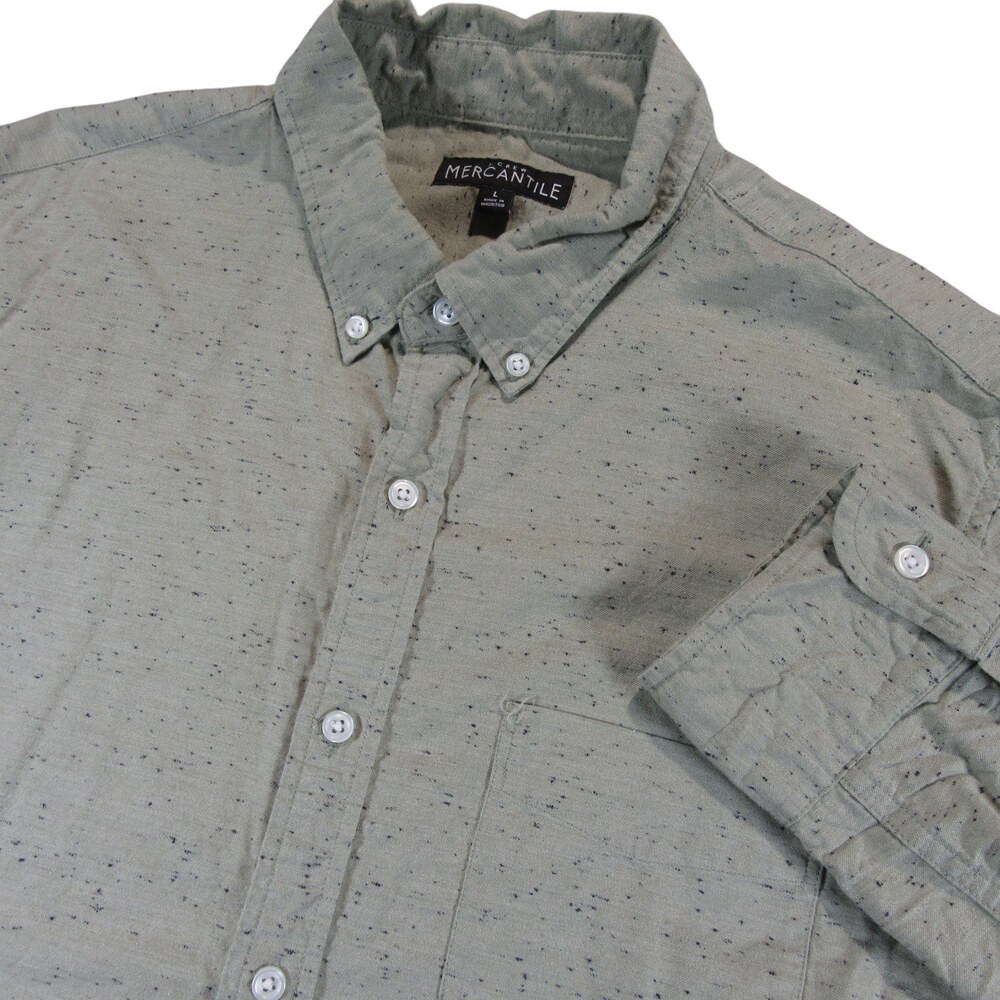 J Crew Mercantile Mens Button Down Shirt L Olive Green Speckled Textured